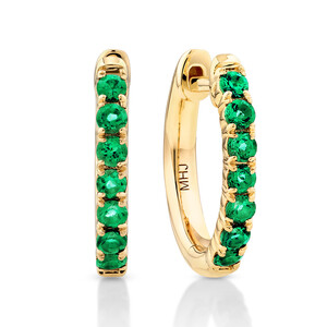 Huggie Earrings with Emerald in 10kt Yellow Gold