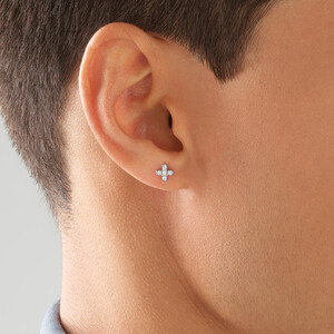 Single Cross Stud Earring with 0.10 Carat TW of Diamonds in 10kt Yellow Gold