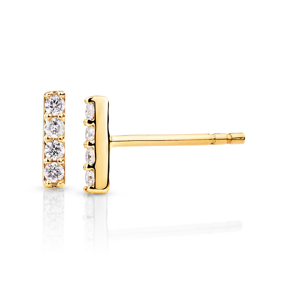 Bar Stud Earrings with .10 Carat TW Diamonds in 10kt Yellow Gold
