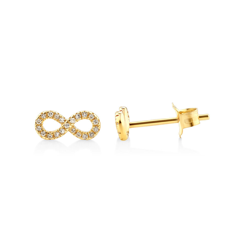 Mini Infinity Earrings with Diamonds in 10kt Yellow Gold