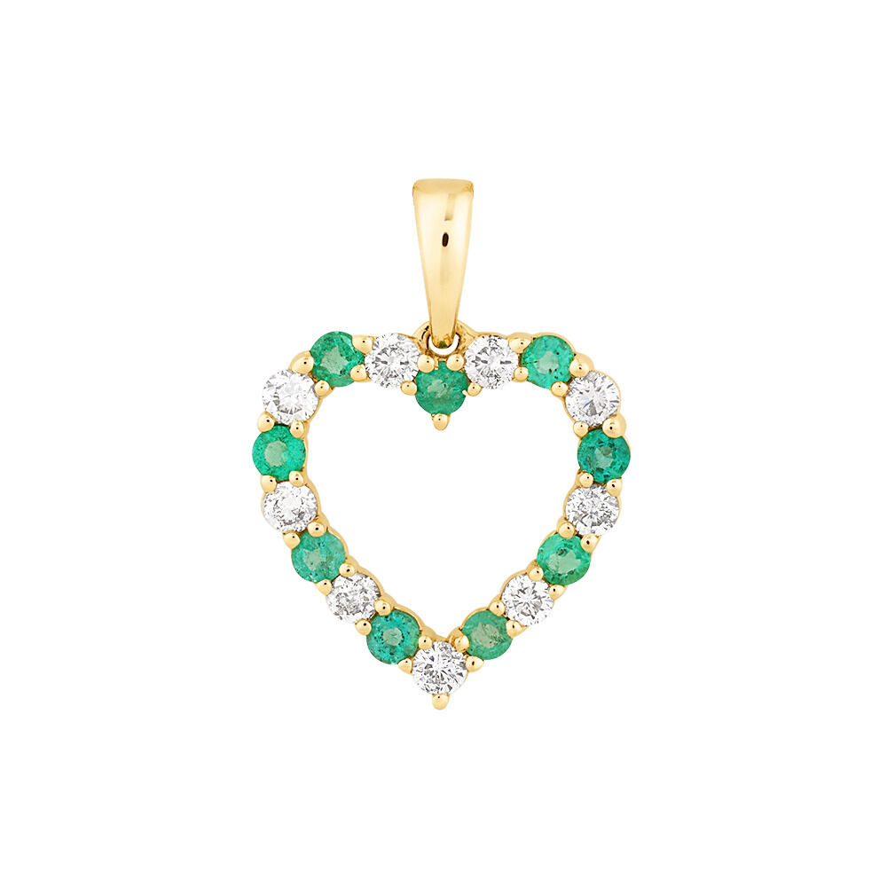 Heart Pendant with Emerald & 0.25 Carat TW of Diamonds in 10kt