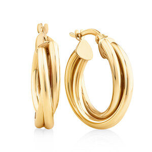 20mm Triple Twist Hoop Earrings in 10kt Yellow Gold