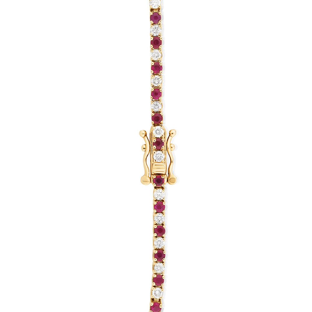Tennis Bracelet with Ruby & 1 Carat TW of Diamonds in 10kt Yellow Gold