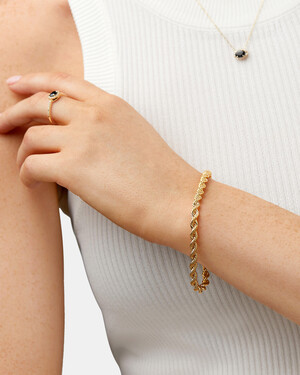 Bracelet à chaîne cordelette en or jaune 10 K de 19 cm, largeur de 4 à 4,5 mm