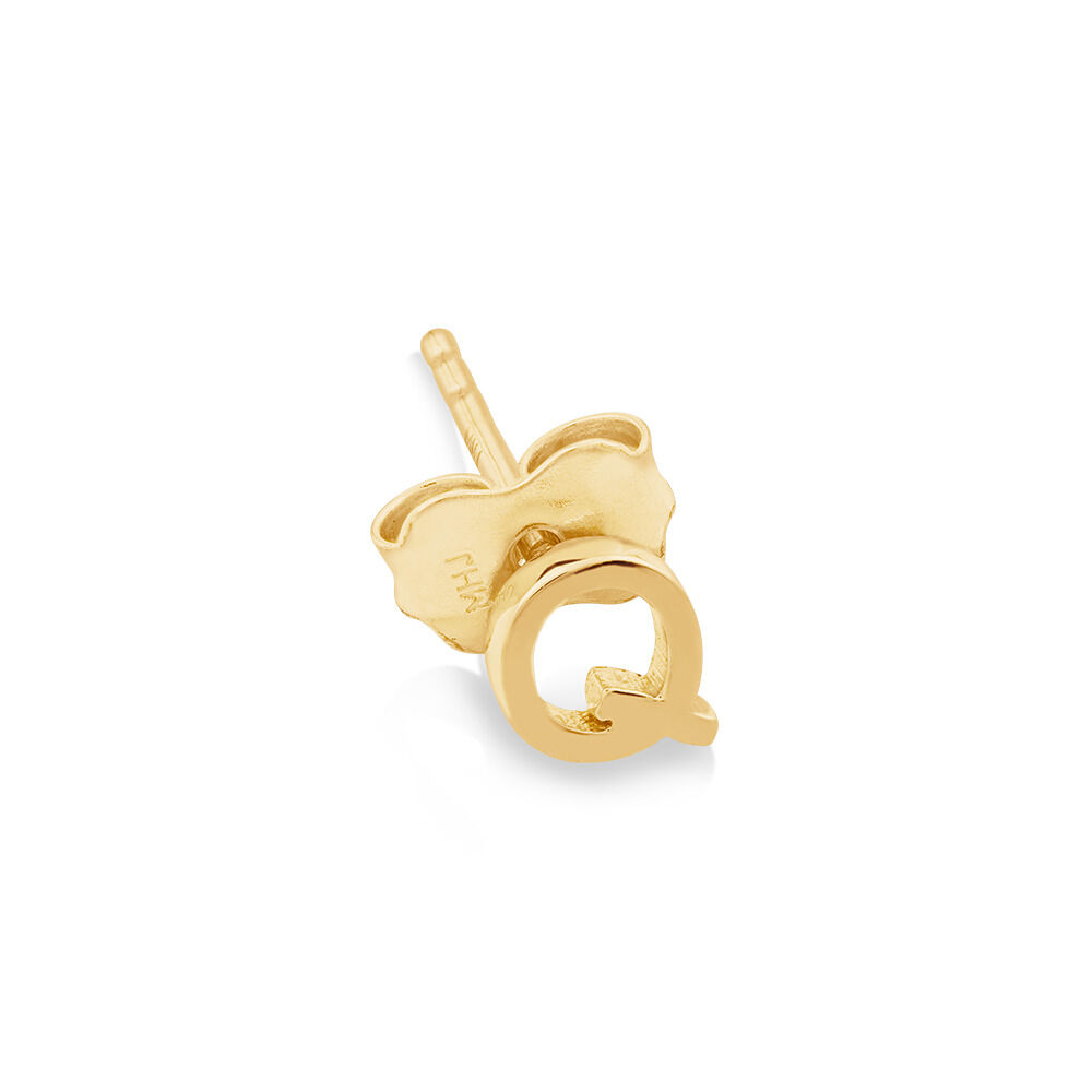 Bouton d'oreille unique à initiale Q en or jaune 10 K