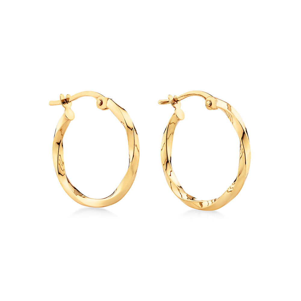 18mm Square Twist Hoop Earrings in 10kt Yellow Gold
