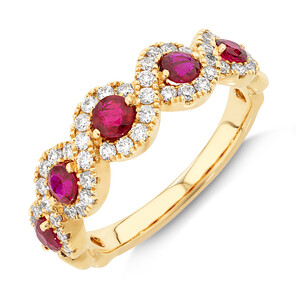Ring with Ruby & 0.46 Carat TW of Diamonds In 14kt Yellow Gold