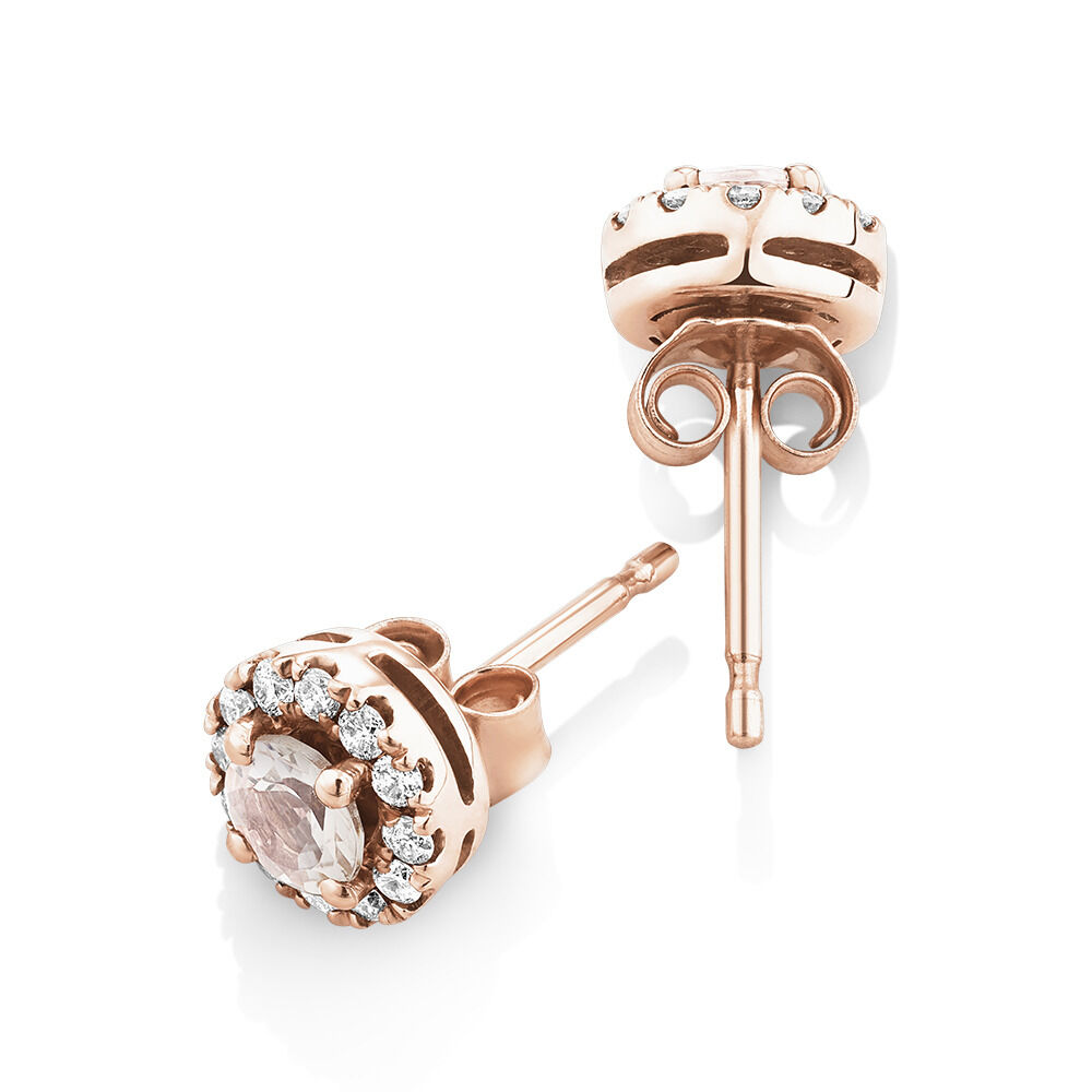 Halo Stud Earrings with Morganite & 0.22 Carat TW of Diamonds in 10kt Rose Gold