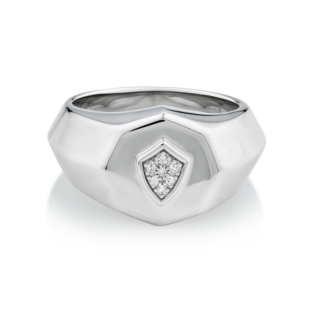 Shield Ring with Diamonds in Sterling Silver