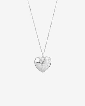 Engraved Heart Butterfly Locket With Chain in Sterling Silver