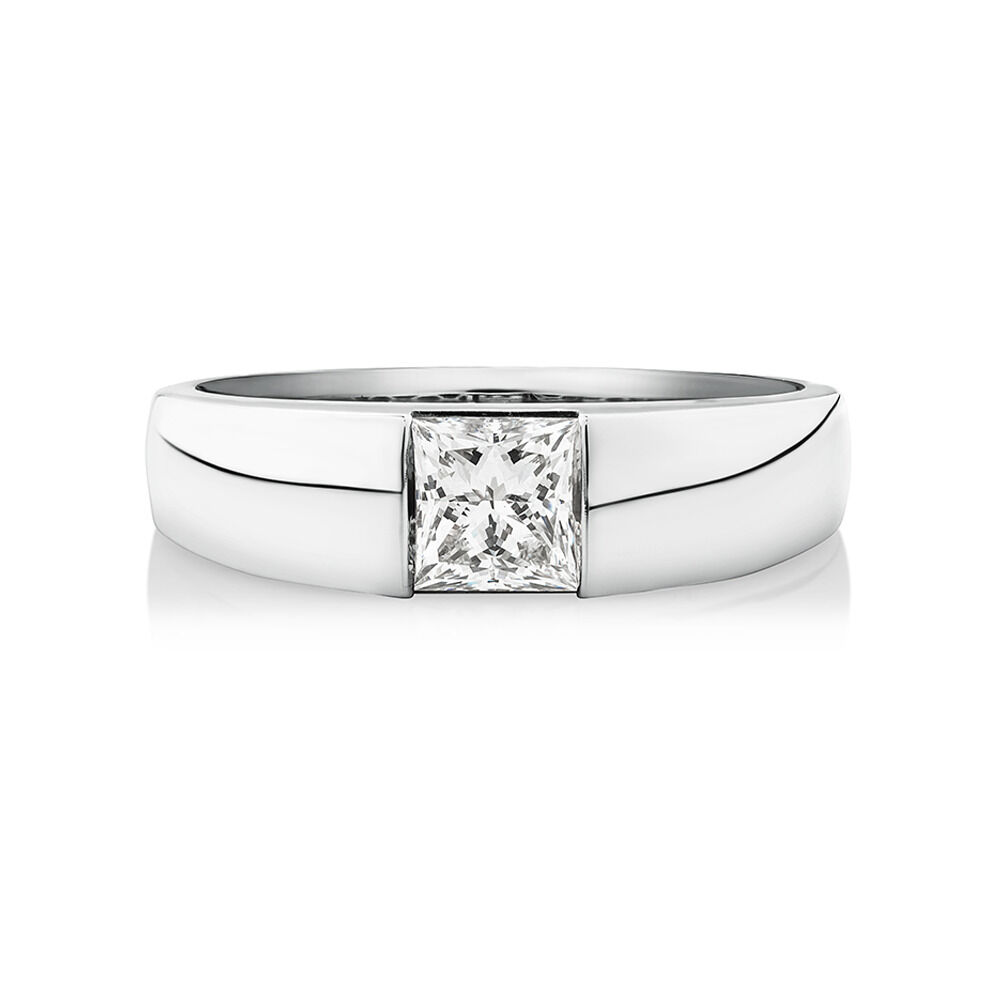 Laboratory-Created 1 Carat TW Diamond Solitaire Ring Men's Ring in 14kt White Gold