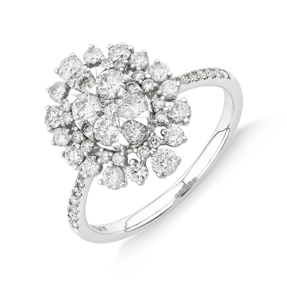 Halo Engagement Ring with 1.18TW of Diamonds in 14kt White Gold