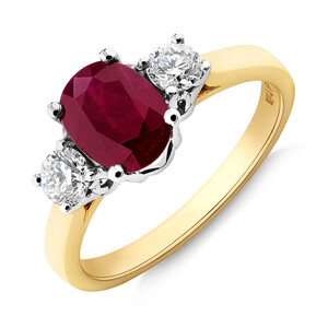 Ring with Ruby & 0.40 Carat TW of Diamonds in 18kt Yellow & White Gold
