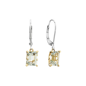 Drop Earring with Green Amethyst in Sterling Silver and 10kt Yellow Gold