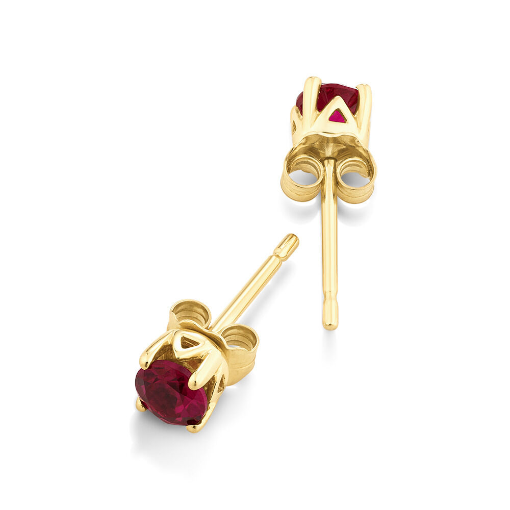Stud Earrings with Laboratory Created Ruby in 10kt Yellow Gold
