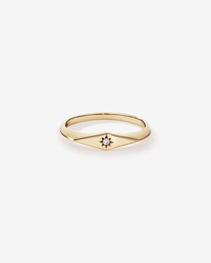 Diamond Star Accent Narrow Signet Ring in 10kt Yellow Gold