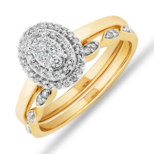Ensemble nuptial Evermore en or blanc 10 K à double halo avec diamants totalisant 0,25 ct