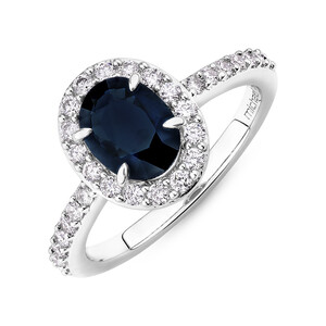 Halo Ring with Sapphire & 0.42 Carat TW of Diamonds in 14kt White Gold