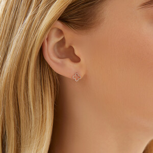 Boutons d'oreilles en or rose 10 K avec trèfle à 4 feuilles et diamants