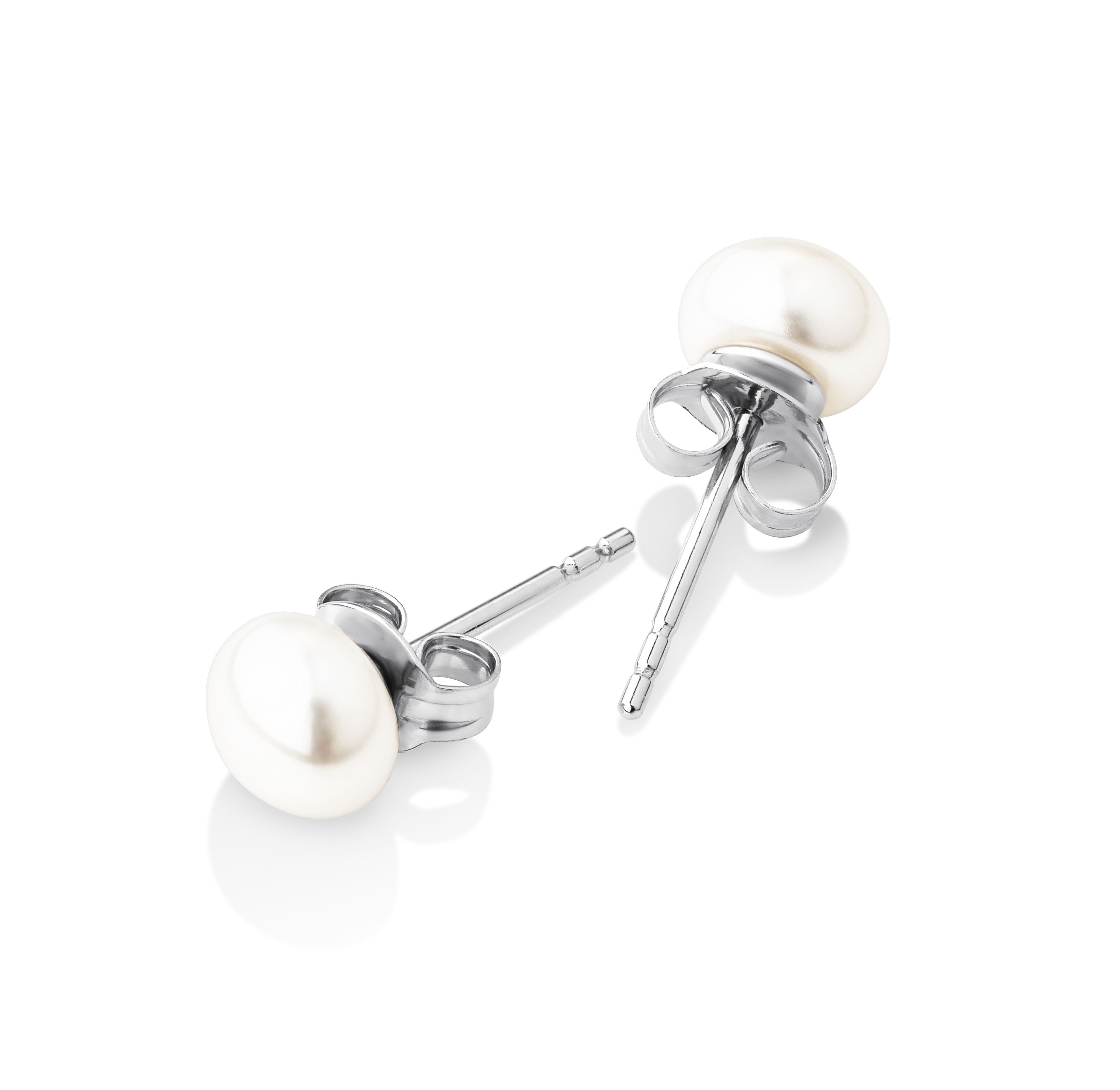 Stud Earrings with 6mm Button Cultured Freshwater Pearls in Sterling Silver