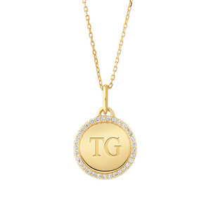 Engravable Disc Pendant in10kt Yellow Gold with .15 carat TW of diamonds