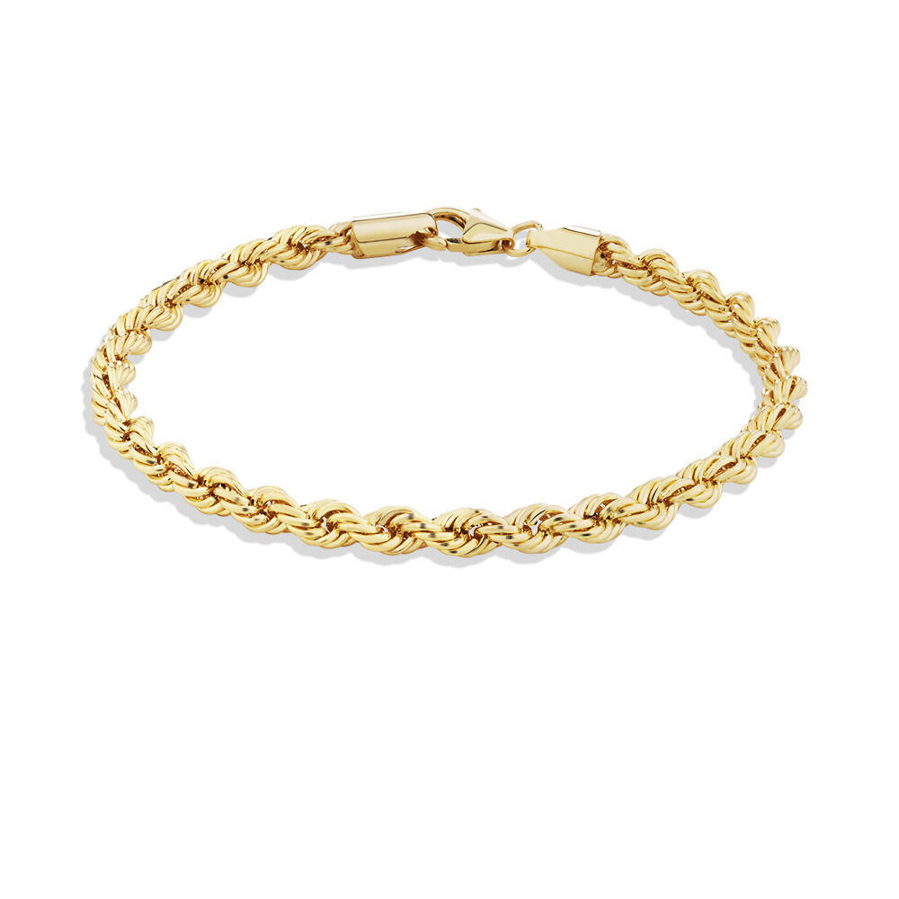 Bracelet à chaîne cordelette en or jaune 10 K de 19 cm, largeur de 4 à 4,5 mm