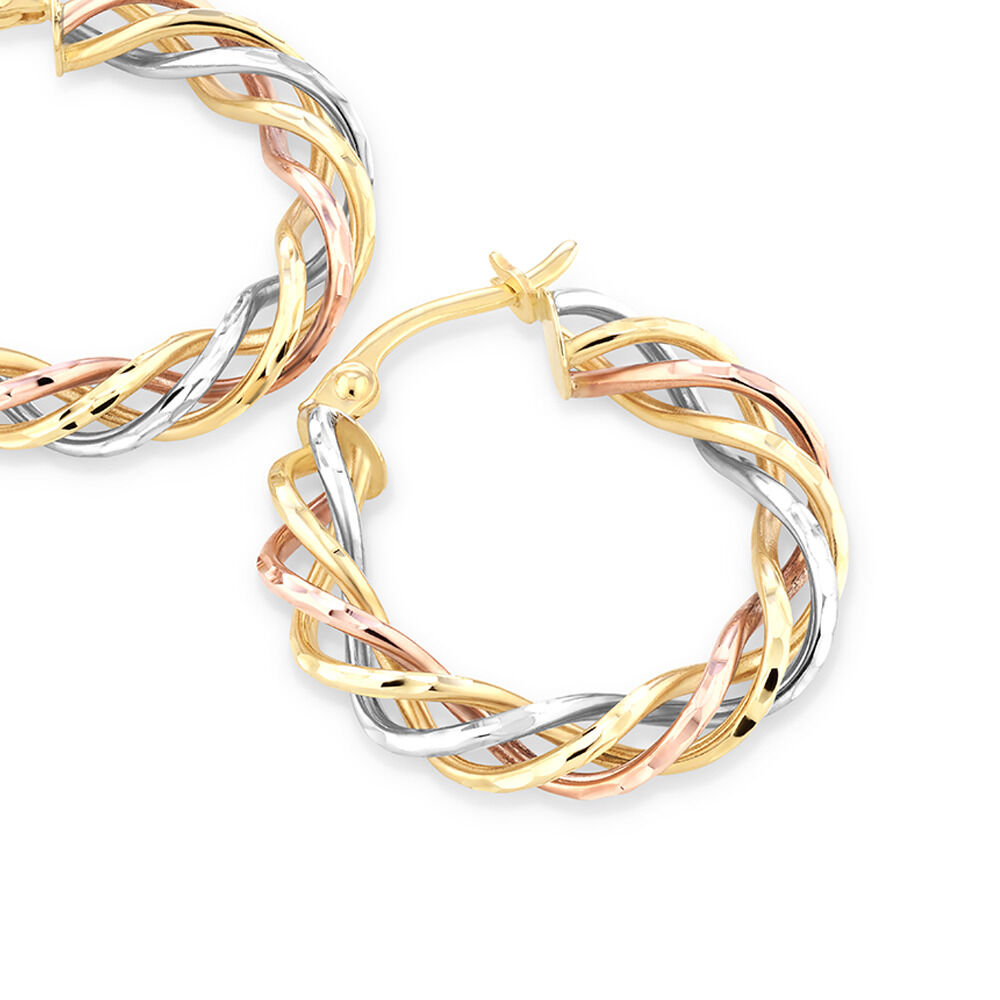 Twist Earrings in 10kt Yellow, White & Rose Gold