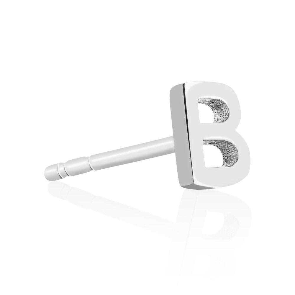 B Initial Single Stud Earring in Sterling Silver