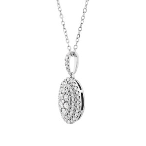 0.30 Carat TW Oval Shaped Diamond Cluster Pendant with Chain in 10kt White Gold