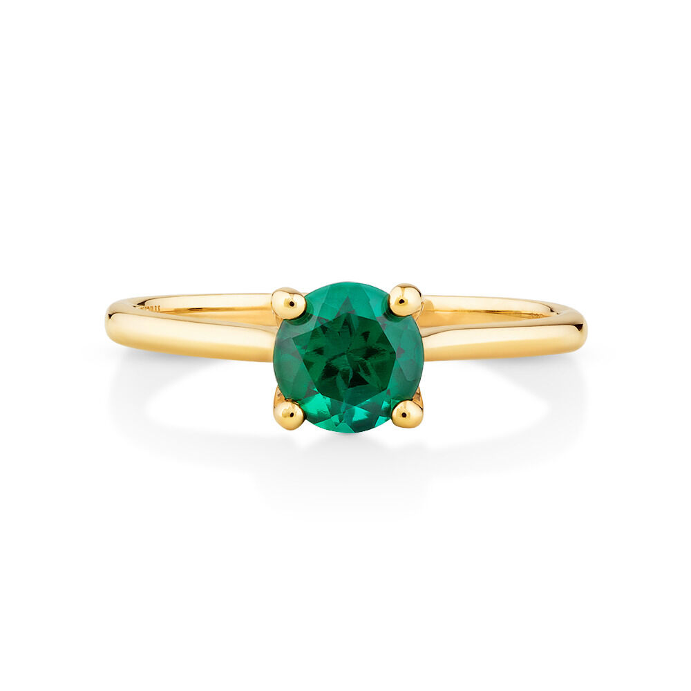 Ring with Laboratory Created Emerald in 10kt Yellow Gold