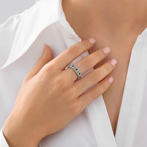 Bubble Ring with Emerald & 0.50 Carat TW of Diamonds in 14kt White Gold