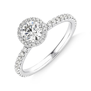 Bague de fiançailles en or blanc 18 K avec halo à diamants totalisant 1 ct Sir Michael Hill Designer