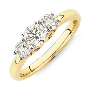 Three Stone Engagement Ring with 1 Carat TW of Diamonds in 14kt Yellow Gold