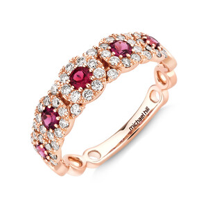 Bubble Ring with Garnet and .50 Carat TW Diamonds in 14kt Rose Gold