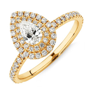 Double Halo Ring with 0.71 Carat TW of Diamonds in 18kt Yellow Gold