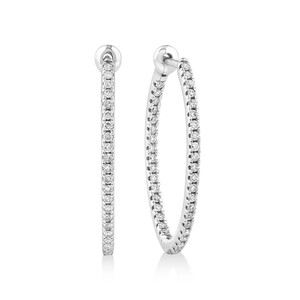 Oval Shape Hoop Earrings with 0.50ct TW of Diamonds in 10ct White Gold