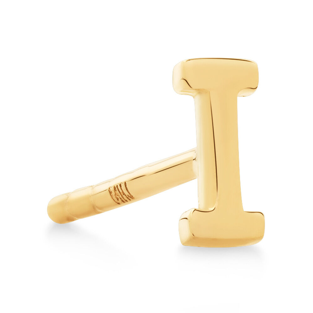 I Initial Single Stud Earring in 10kt Yellow Gold