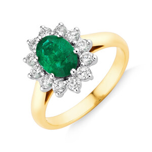 Ring with Emerald & 0.48 carat TW of diamonds in 18kt Yellow & White Gold
