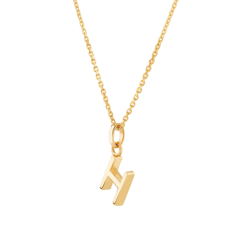 "H" Initial Pendant with Chain in 10kt Yellow Gold