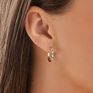 Huggie Earrings with Emerald & 0.20 Carat TW of Diamonds in 10kt Yellow Gold
