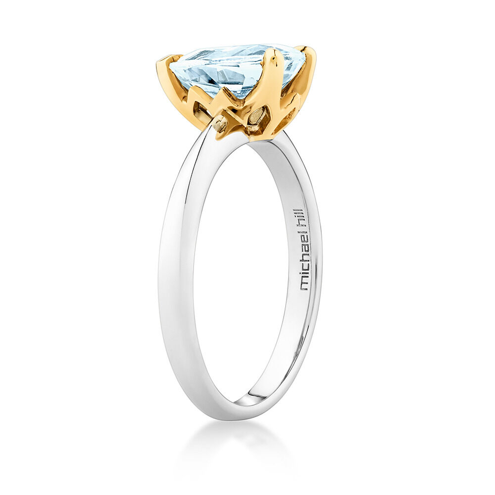Ring with Aquamarine in 10kt Yellow Gold & Sterling Silver