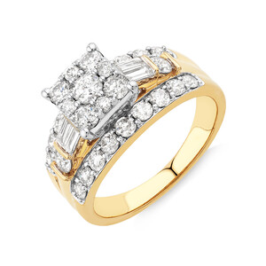 Bague de fiançailles en or blanc et jaune 14 K avec diamants totalisant 1,75 ct