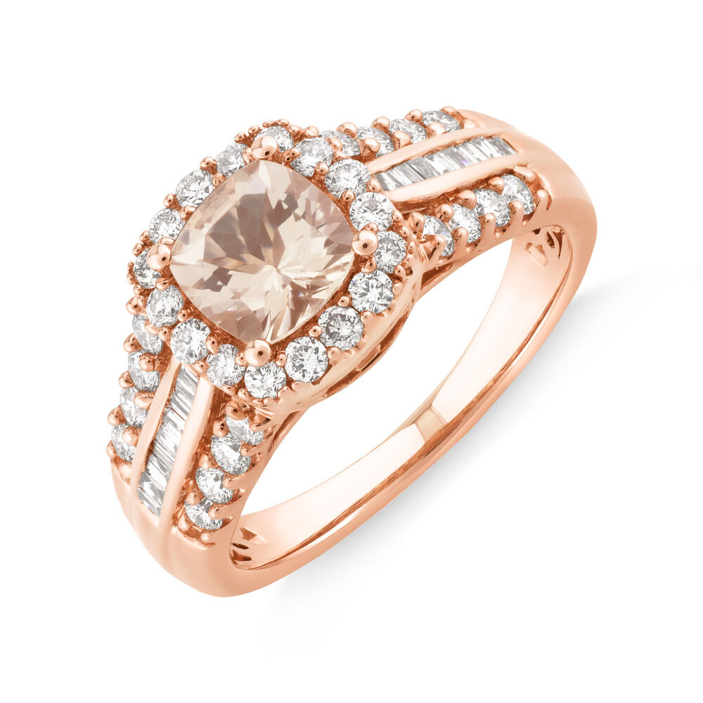 Halo Ring with Morganite & 0.75 Carat TW of Diamonds in 10kt Rose Gold