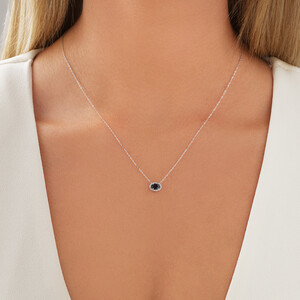 Halo Necklace with Sapphire & Diamonds in 10kt White Gold