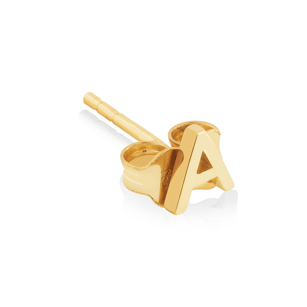 A Initial Single Stud Earring in 10kt Yellow Gold
