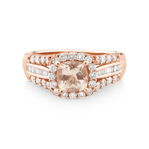 Halo Ring with Morganite & 0.75 Carat TW of Diamonds in 10kt Rose Gold