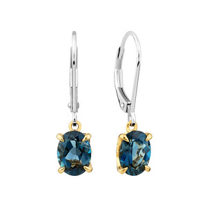 Earrings with London Blue Topaz in Sterling Silver and 10kt Yellow Gold
