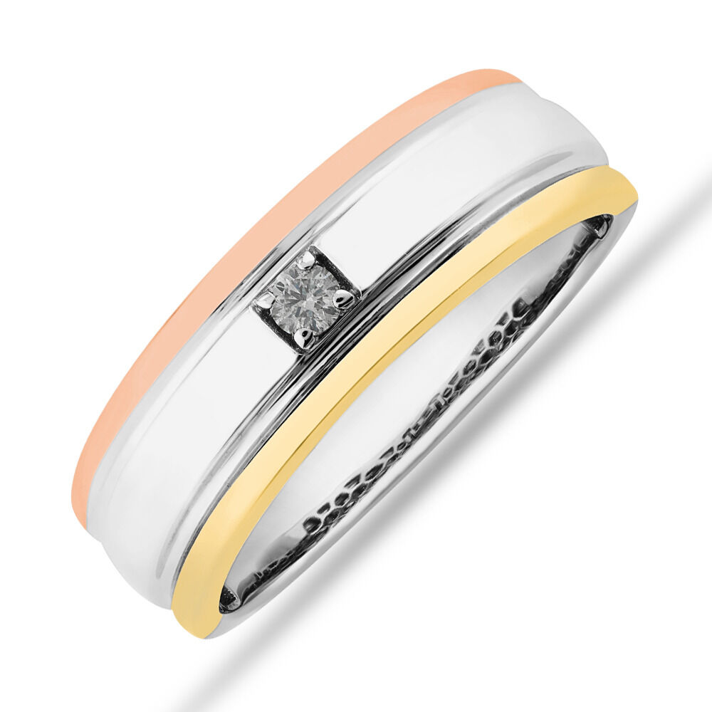Tritone Duo Ring with Diamond in 10kt White, Yellow & Rose Gold