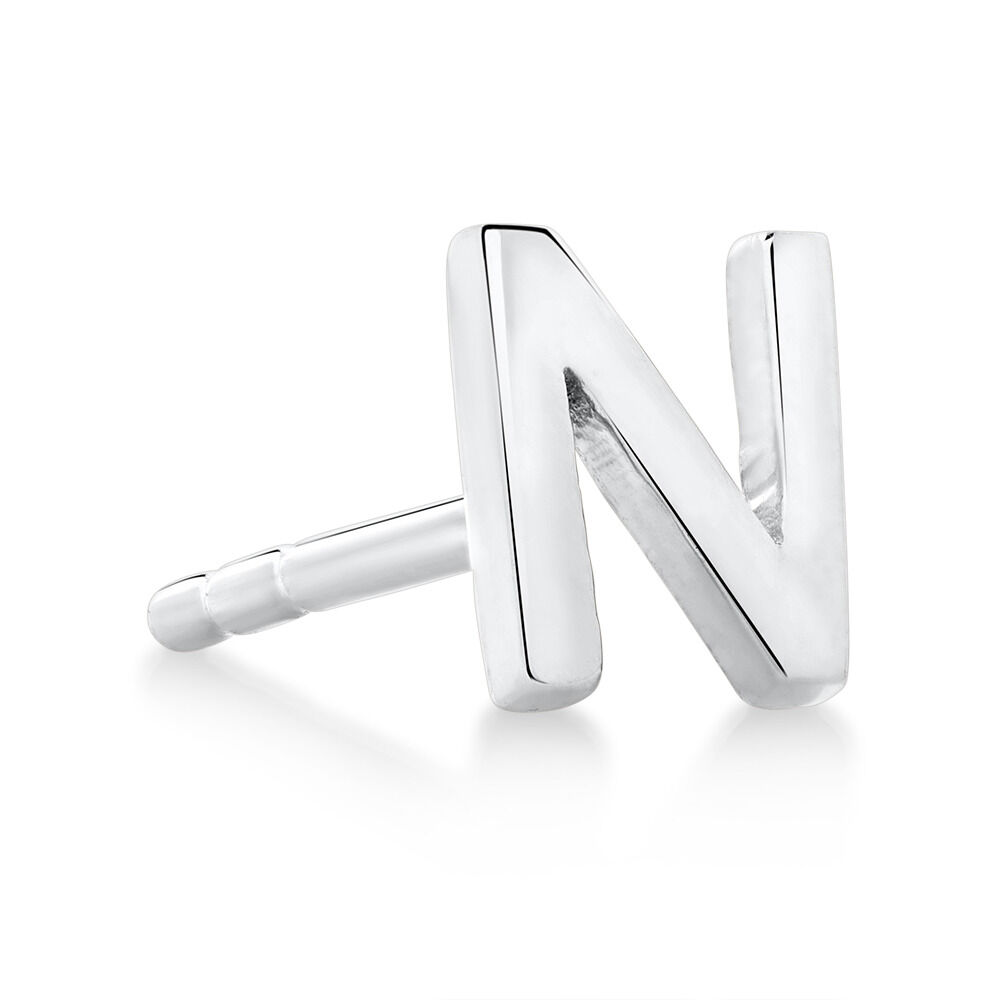 Bouton d'oreille unique à initiale « N » en argent sterling
