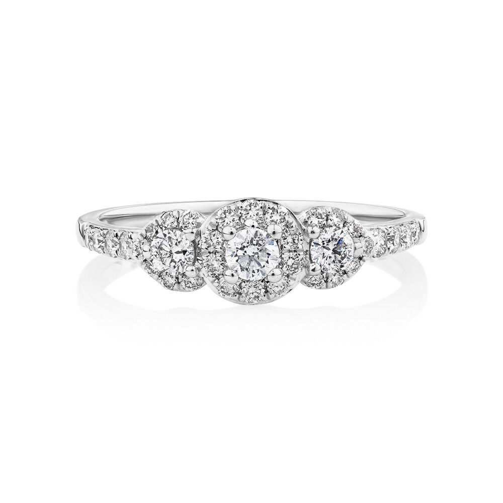 Evermore Three Stone Engagement Ring with 0.50 Carat TW of Diamonds in 10kt White Gold